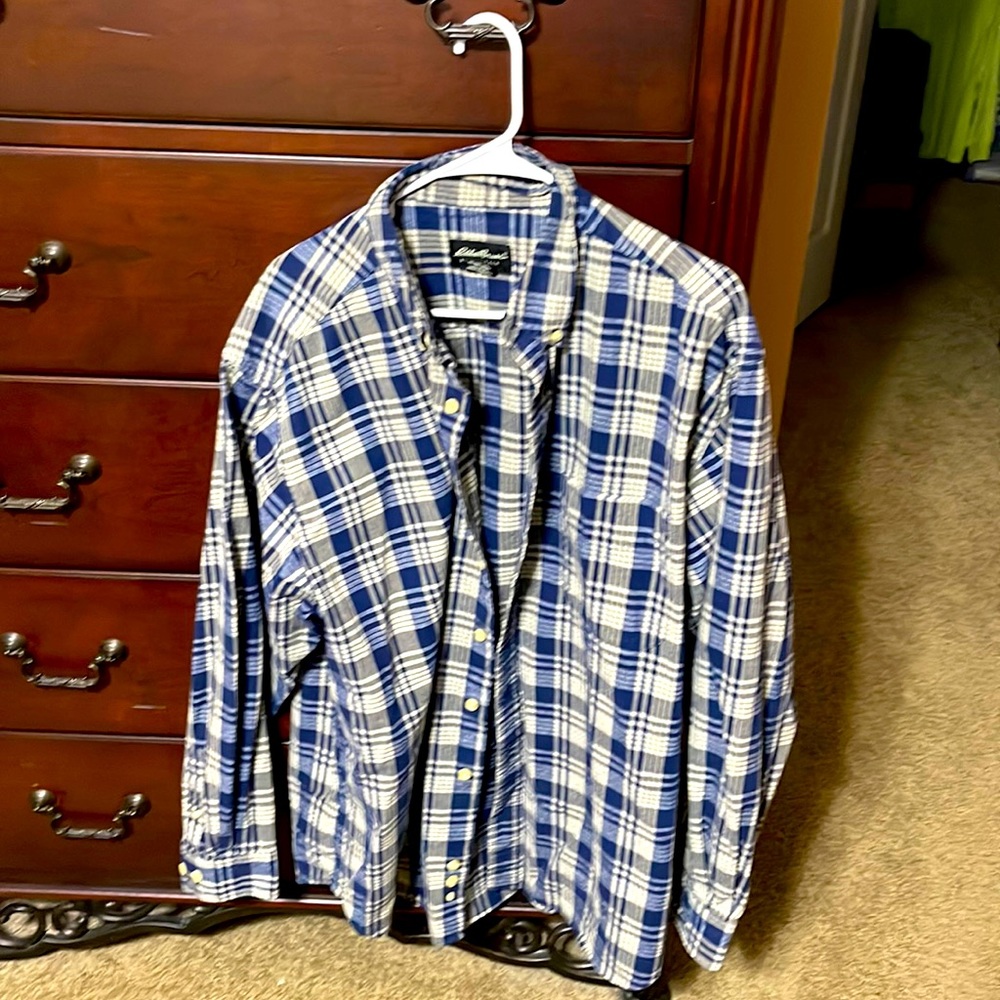 Eddie Bauer XL blue plaid flannel.